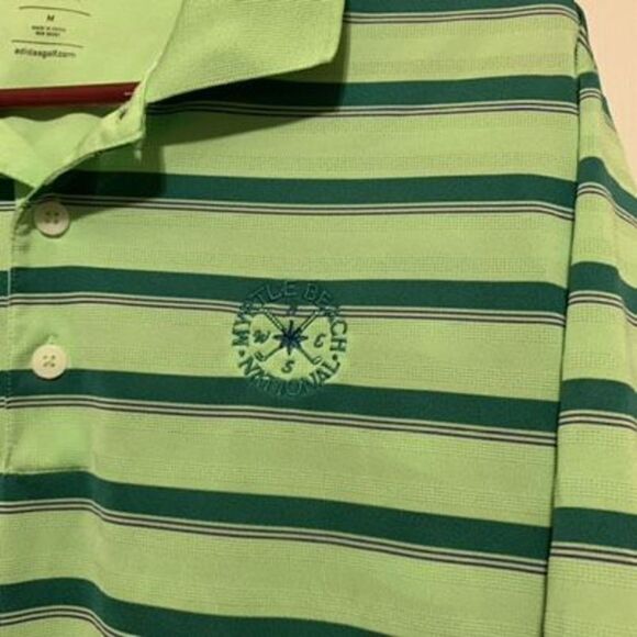 Myrtle Beach National Size Medium Green Striped Adidas ClimaLite Golf Polo Shirt - Picture 3 of 5